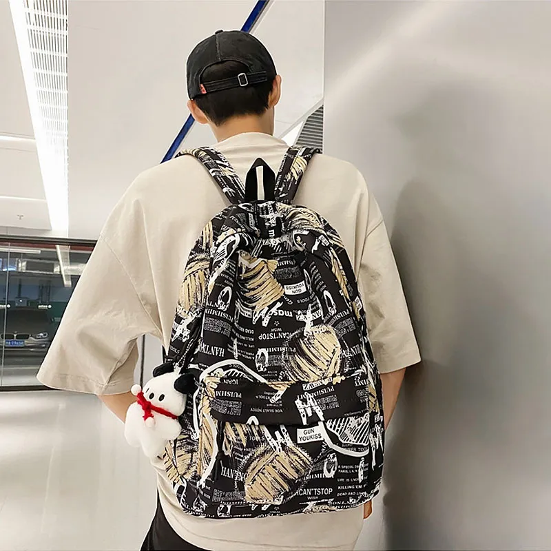 ResNonverba Nylon Backpacks Backpack Regular Unisex Black/White/Blue/Yellow-14