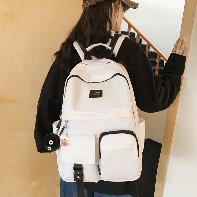 ResNonverba Nylon Backpack Unisex Black White Blue/Yellow/Red-2