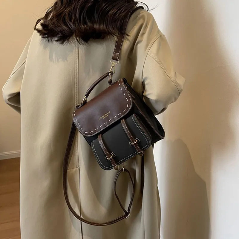 ResNonverba PU Backpack Women's Black/Coffee/Brown/Khaki-5