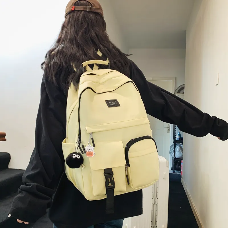 ResNonverba Nylon Backpack Unisex Black White Blue/Yellow/Red-11
