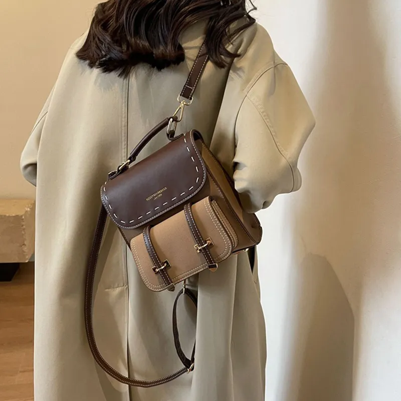 ResNonverba PU Backpack Women's Black/Coffee/Brown/Khaki-21