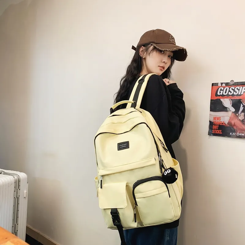 ResNonverba Nylon Backpack Unisex Black White Blue/Yellow/Red-9