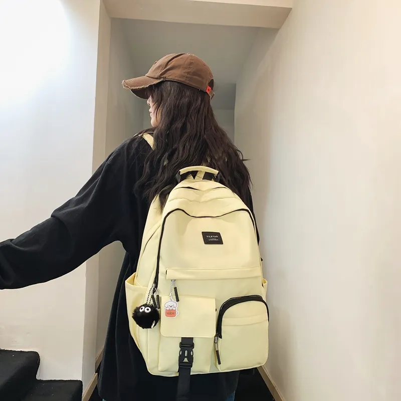 ResNonverba Nylon Backpack Unisex Black White Blue/Yellow/Red-10