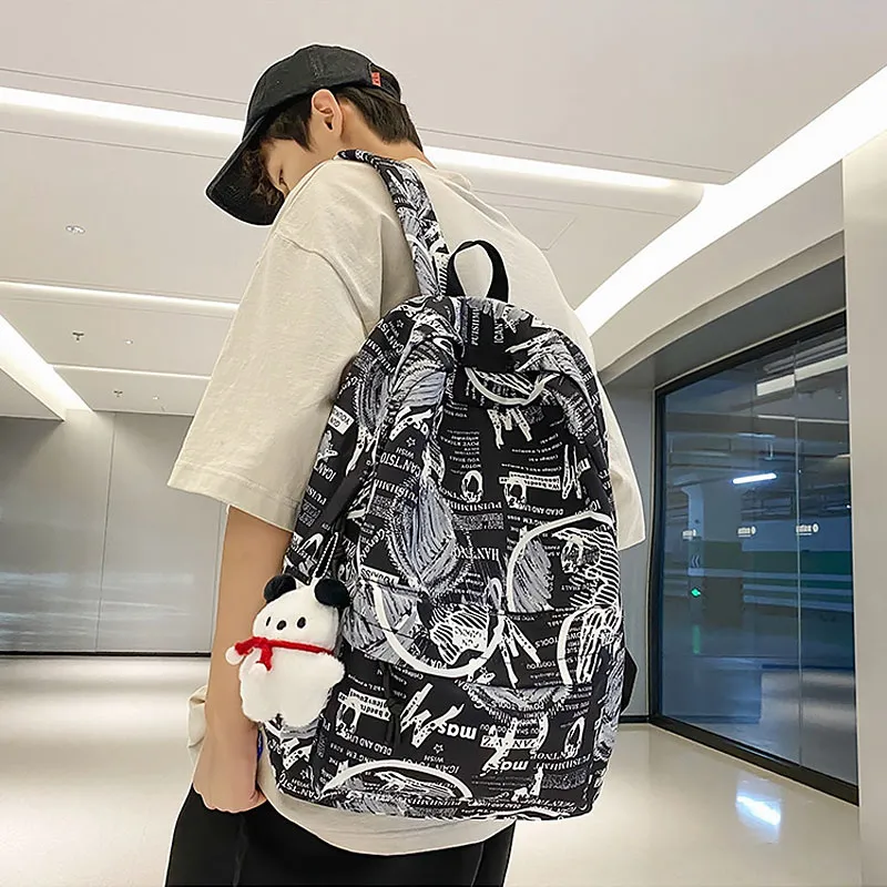 ResNonverba Nylon Backpacks Backpack Regular Unisex Black/White/Blue/Yellow-4
