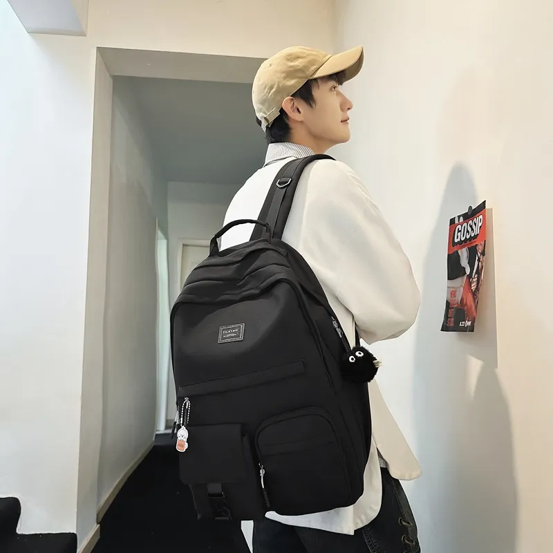 ResNonverba Nylon Backpack Unisex Black White Blue/Yellow/Red-6