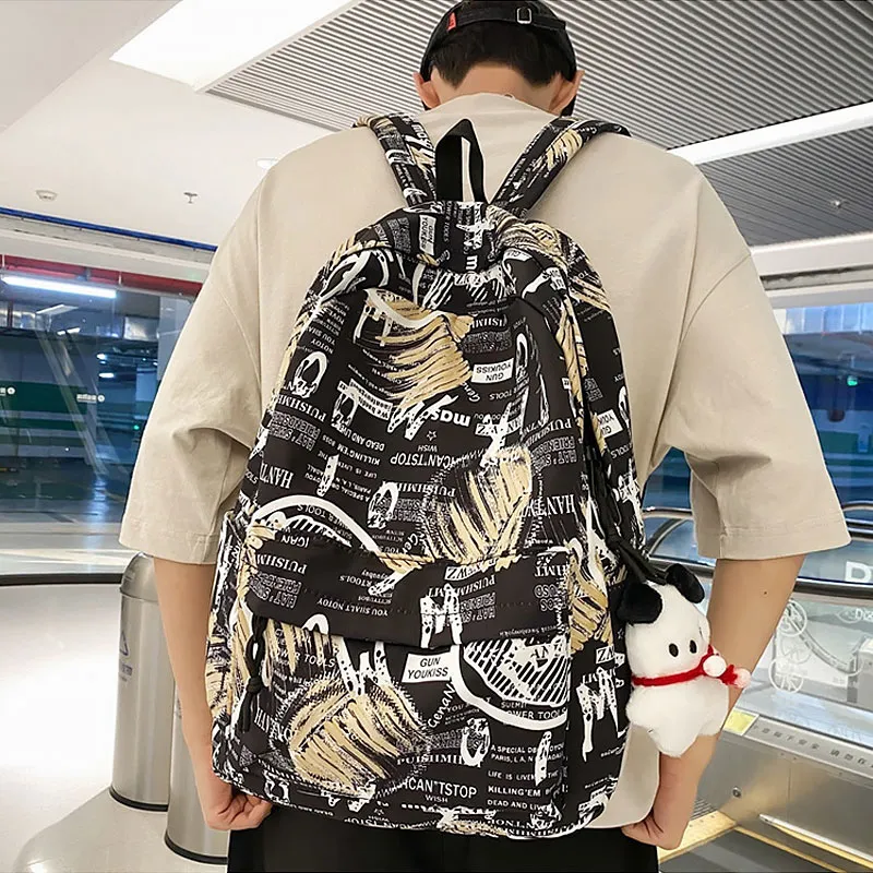 ResNonverba Nylon Backpacks Backpack Regular Unisex Black/White/Blue/Yellow-15
