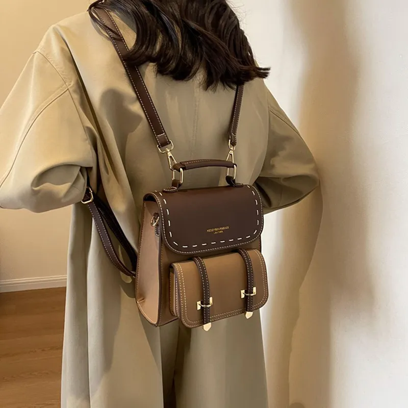 ResNonverba PU Backpack Women's Black/Coffee/Brown/Khaki-19