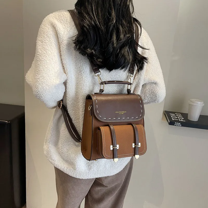 ResNonverba PU Backpack Women's Black/Coffee/Brown/Khaki-13