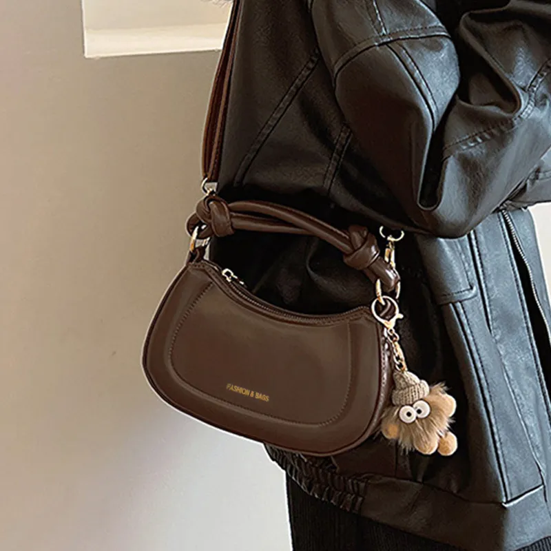 ResNonverba PU Saddle Bag, Shoulder Bag, Handbag Regular Women's Brown/White-1