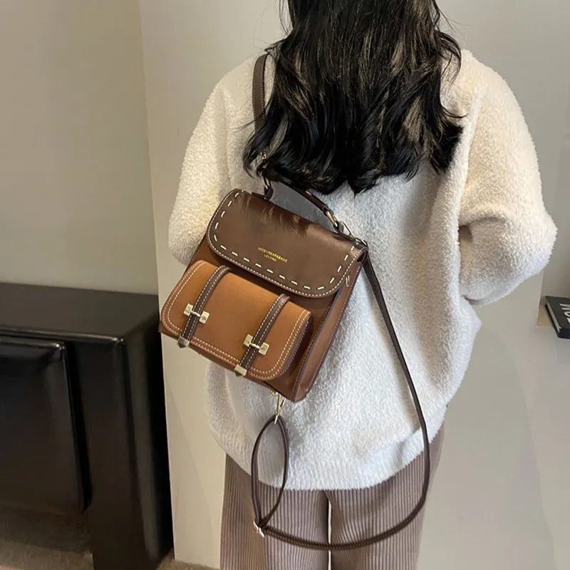 ResNonverba PU Backpack Women's Black/Coffee/Brown/Khaki-14