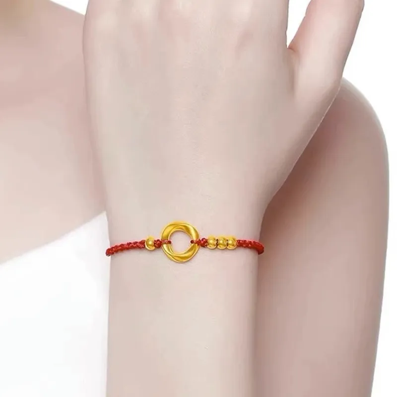 MINGTAIZHUBAO Mobius Lucky Bead Niche Luxe Design Everyday Versatile Solid Gold Fixed Price Gold Bracelet Unisex-3
