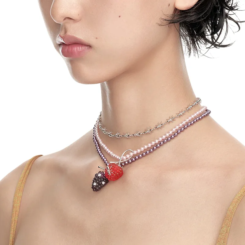 YVMIN 925 Sterling Silver 5A Grade Sparkling Zircon Pearl Chain Mulberry Raspberry Necklace Collarbone Chain Women's-6