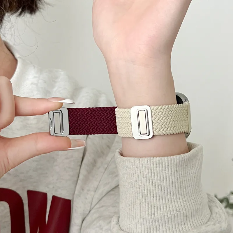 Senior's House Red Beige Compatibility Watch Band 22mm Fabric Material-7