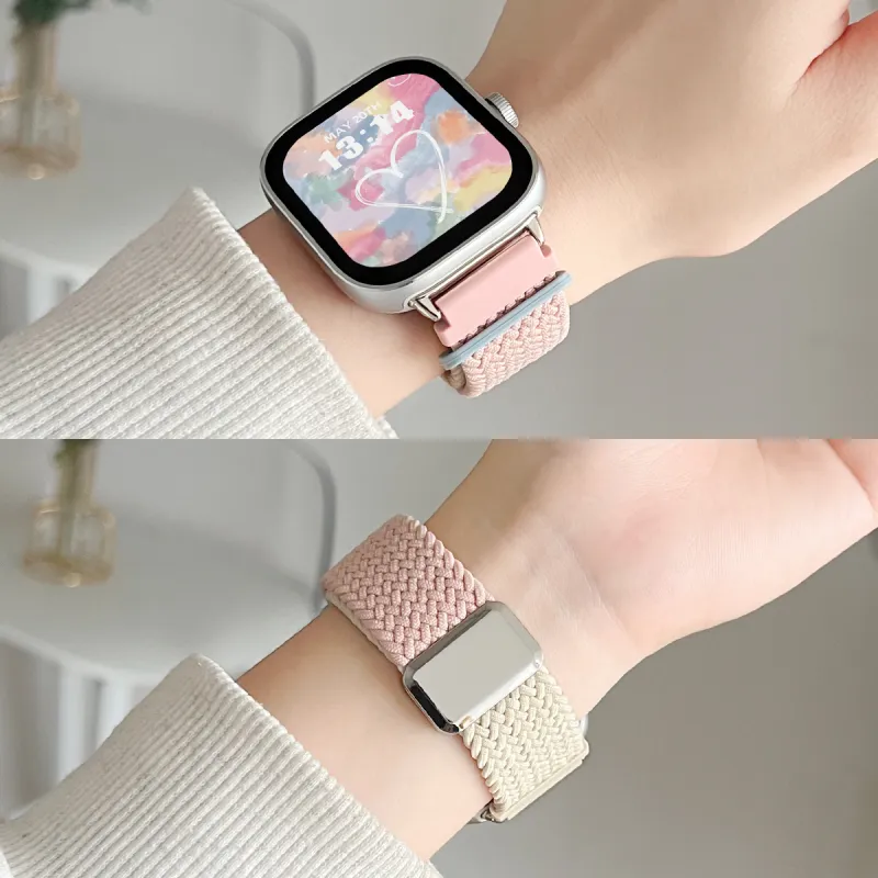Senior's House Red Beige Compatibility Watch Band 22mm Fabric Material-1