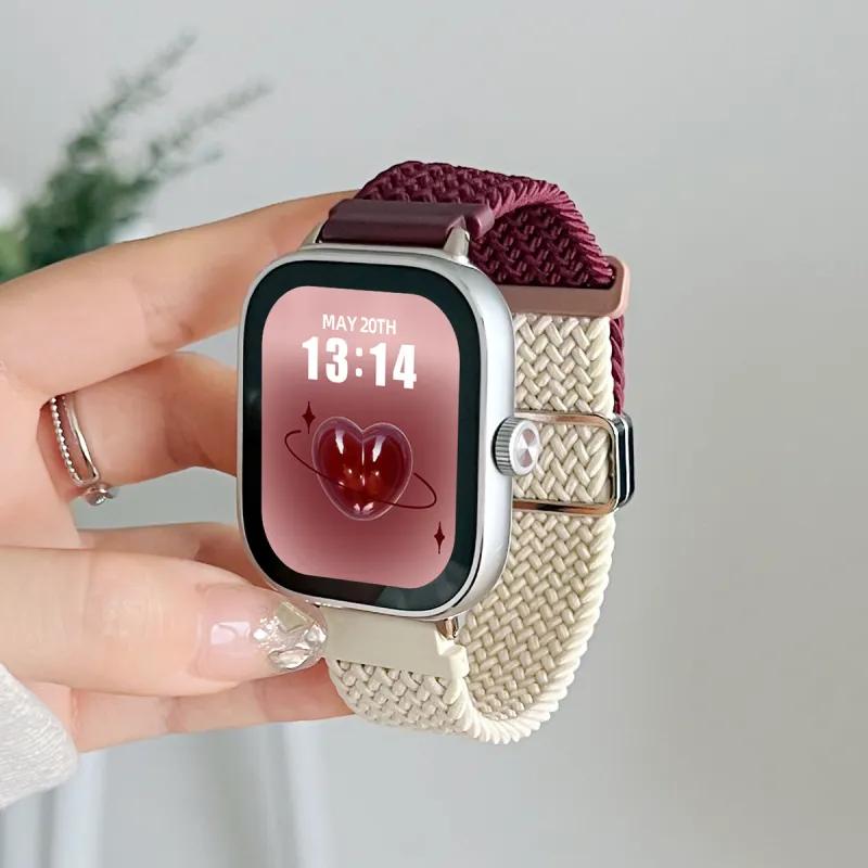 Senior's House Red Beige Compatibility Watch Band 22mm Fabric Material-6