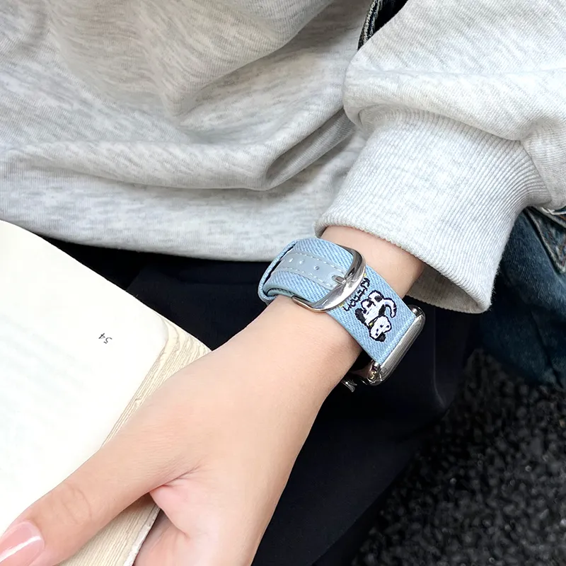 Senior's House Watch Band Apple Compatibility Denim, Leather Material-5