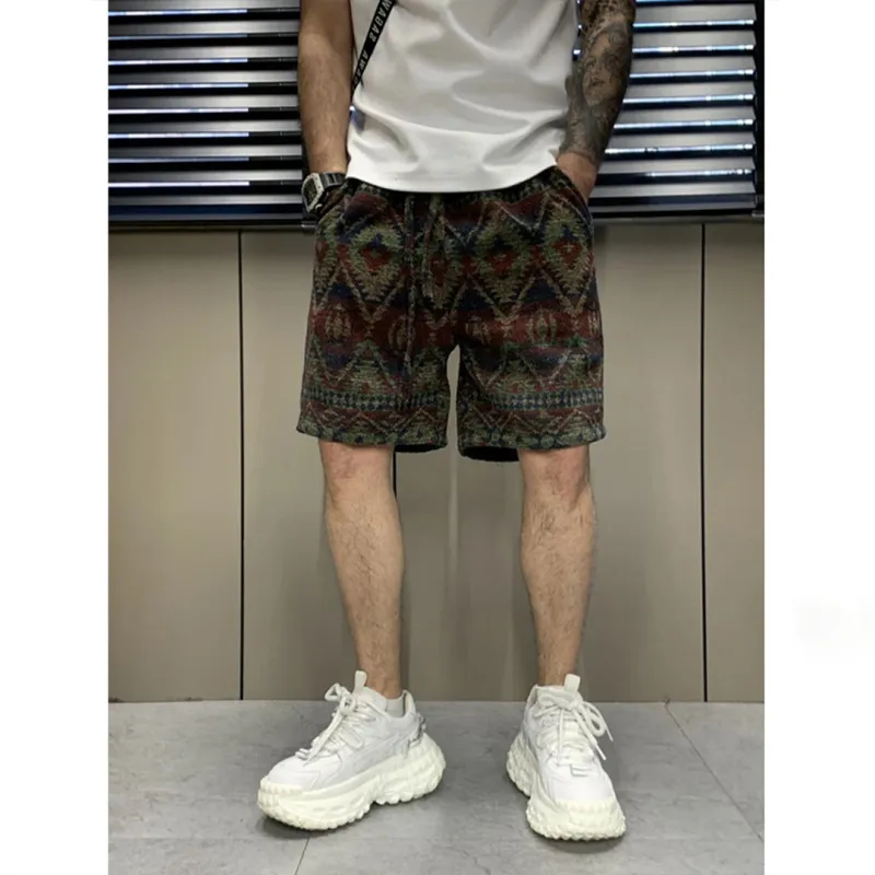 XIDELONG Casual Shorts Unisex Navy Blue Plaid-1