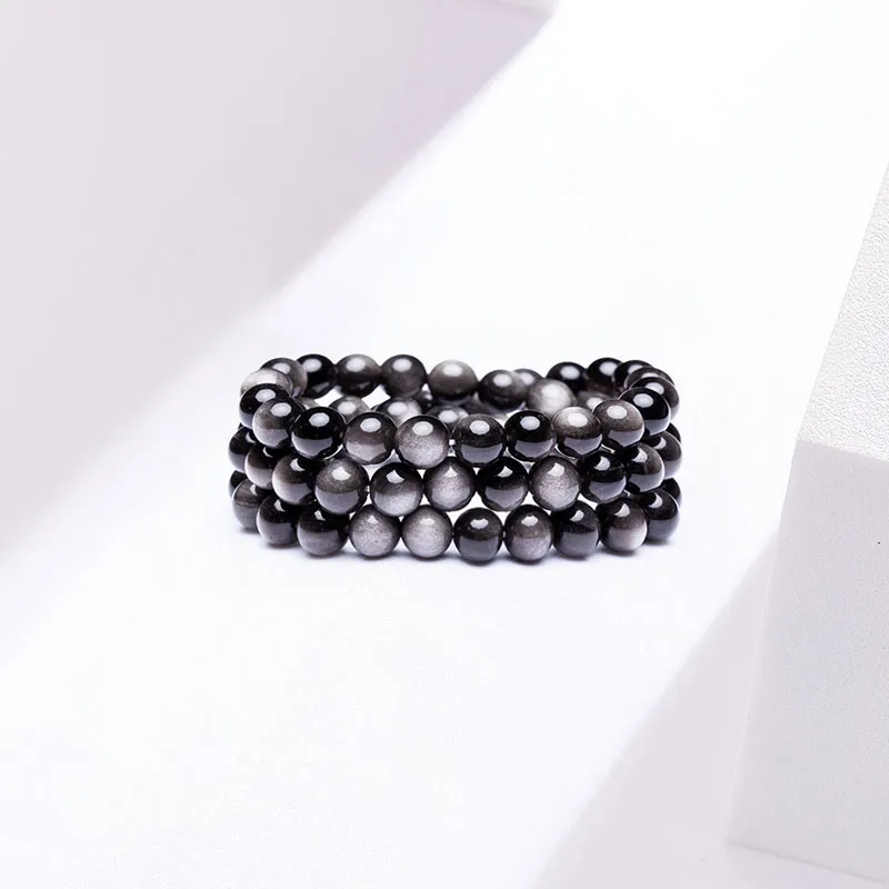 TRUE ME Silver Sheen Obsidian Bracelets Unisex-1