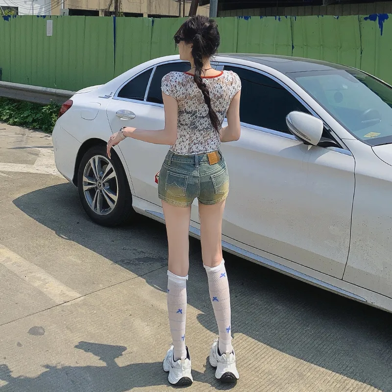 Fashion Denim Shorts Women's Nostalgic Blue Tone-2