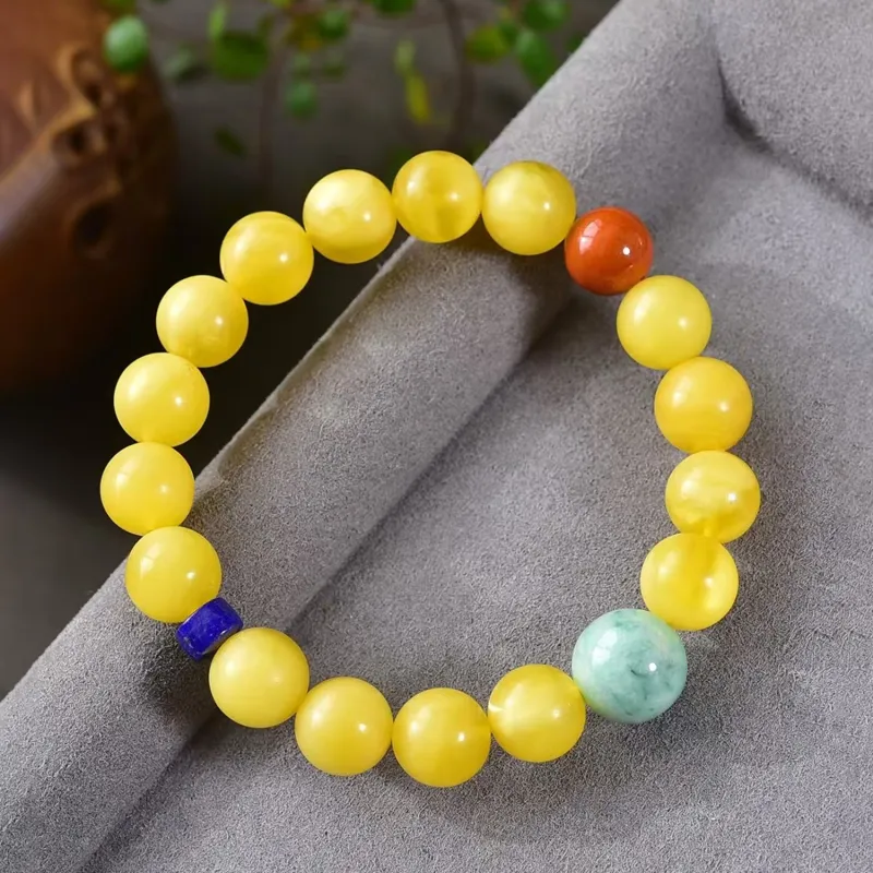 Gu He Amber/Beeswax Fine Jade Bracelets Unisex-3