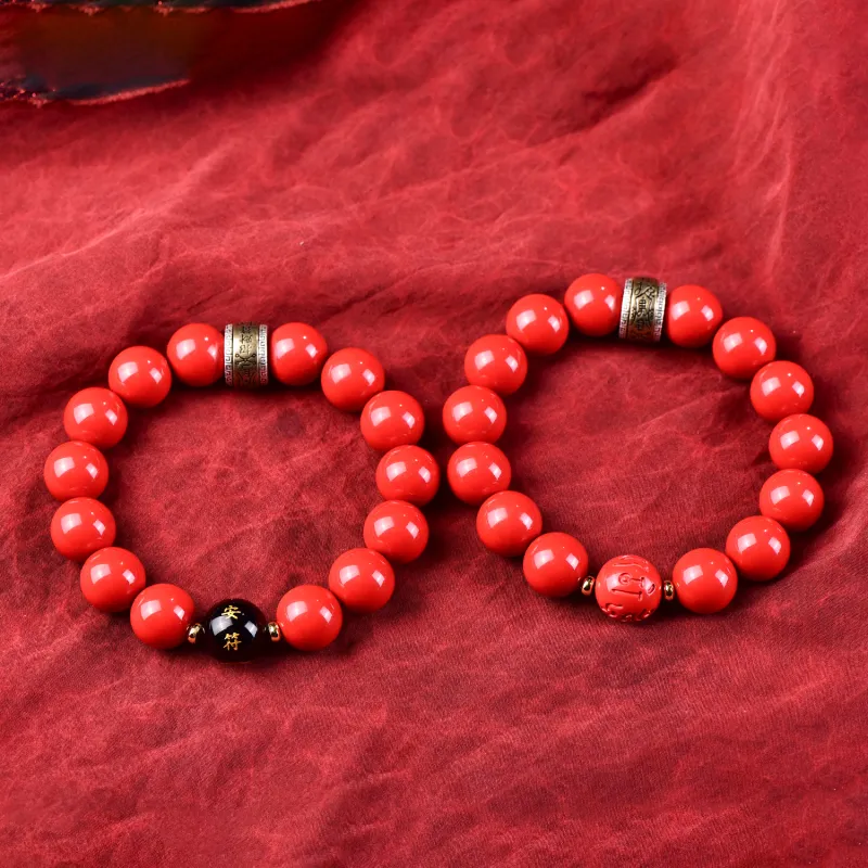 Gu He Reconstructed Cinnabar Jade Bracelets Unisex-4
