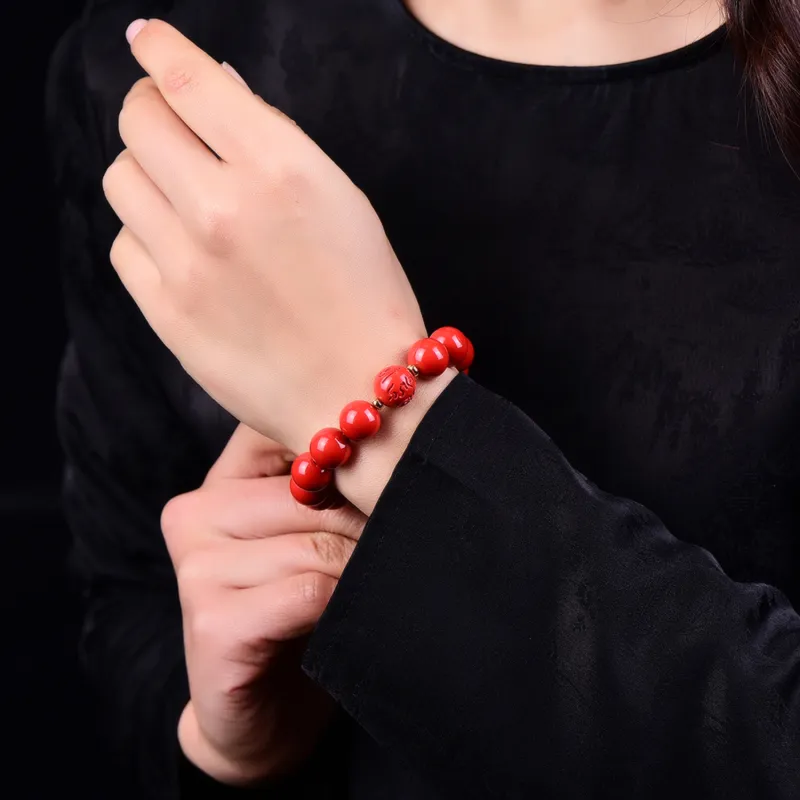 Gu He Reconstructed Cinnabar Jade Bracelets Unisex-2