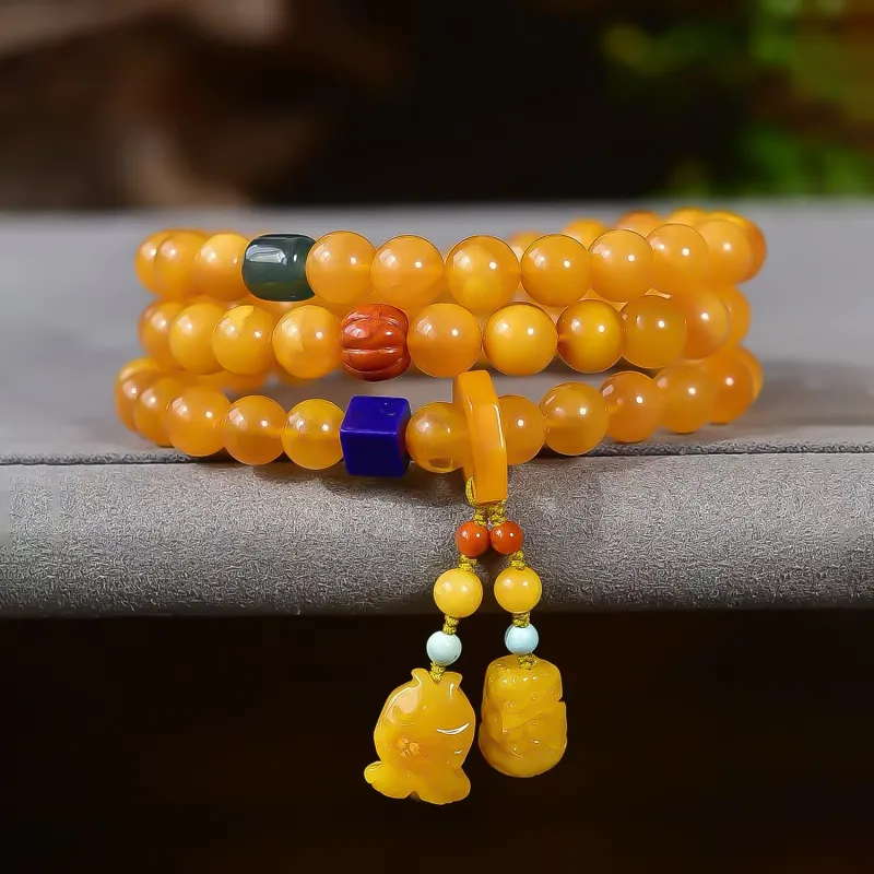 Gu He Amber/Beeswax Fine Jade Bracelets Unisex-3