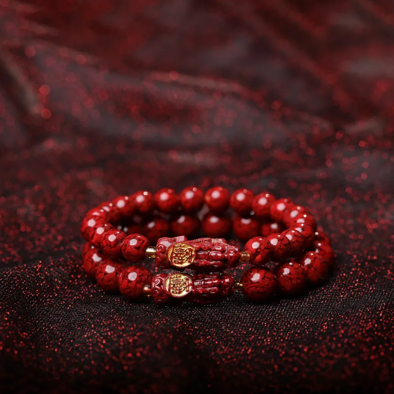 Gu He Reconstructed Cinnabar Jade Bracelets Unisex-10