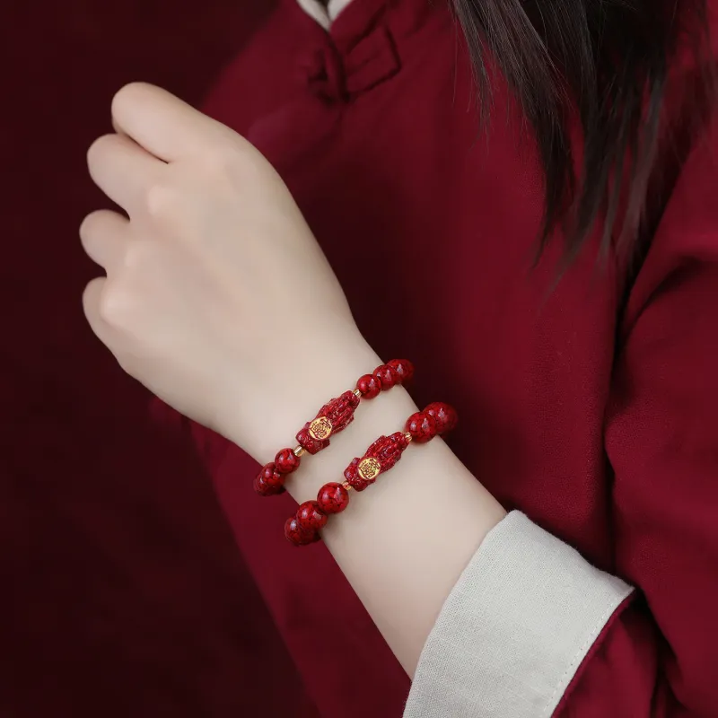 Gu He Reconstructed Cinnabar Jade Bracelets Unisex-9