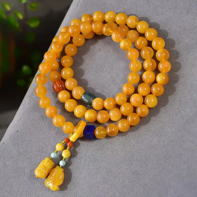 Gu He Amber/Beeswax Fine Jade Bracelets Unisex-5