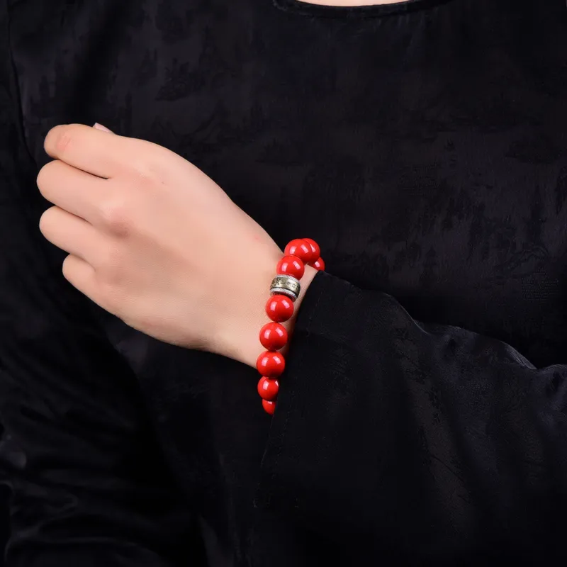 Gu He Reconstructed Cinnabar Jade Bracelets Unisex-13