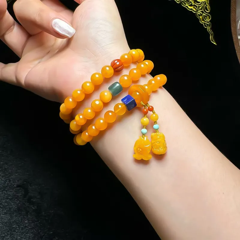 Gu He Amber/Beeswax Fine Jade Bracelets Unisex-2