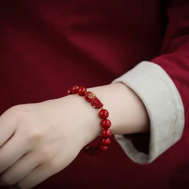 Gu He Reconstructed Cinnabar Jade Bracelets Unisex-5