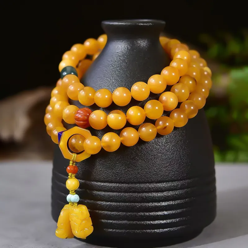 Gu He Amber/Beeswax Fine Jade Bracelets Unisex-6