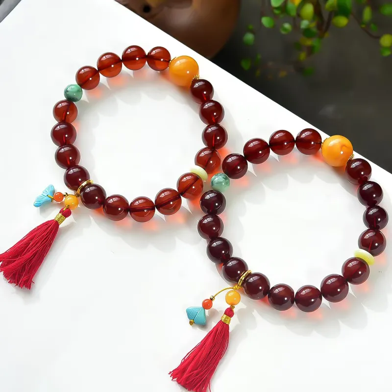 Gu He Amber/Beeswax Fine Jade Bracelets Unisex-4