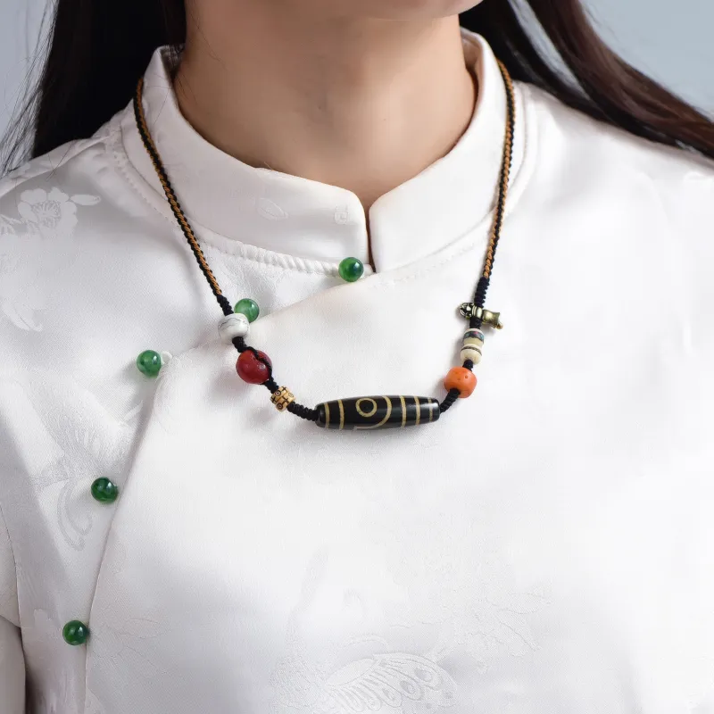 Gu He Natural Agate Jade Necklaces Unisex-6