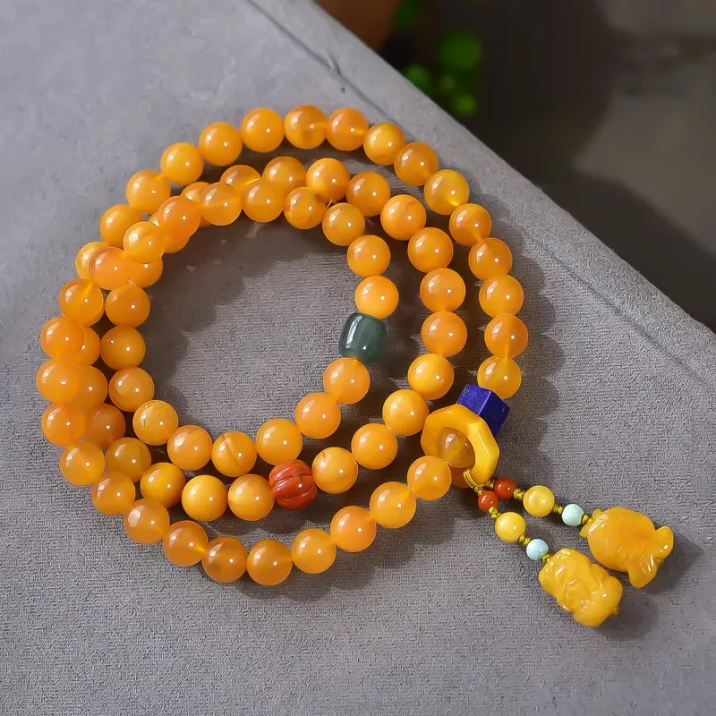 Gu He Amber/Beeswax Fine Jade Bracelets Unisex-7