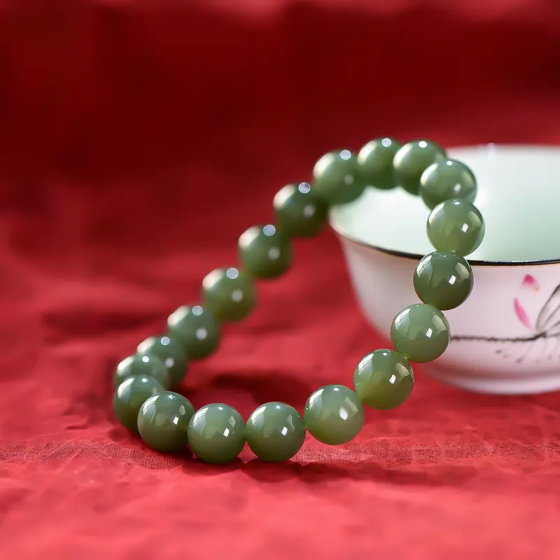 Gu He Hetian Jade Bracelets Green Jade Unisex-6