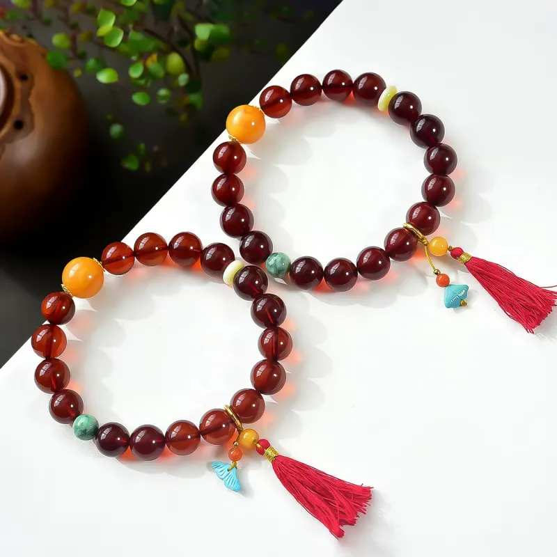 Gu He Amber/Beeswax Fine Jade Bracelets Unisex-5