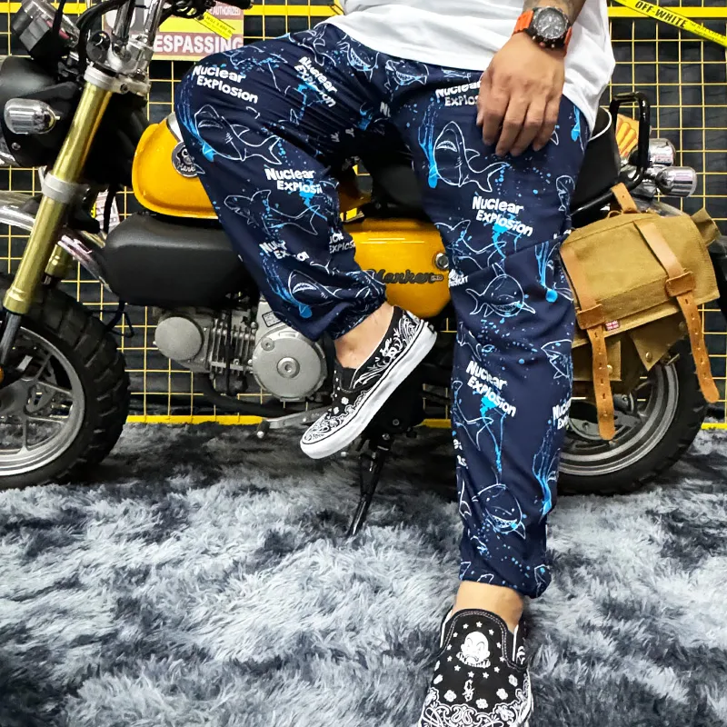 NUCLEAR EXPLOSION x NUCLEAR EXPLOSION Casual Pants Unisex Navy Blue-4