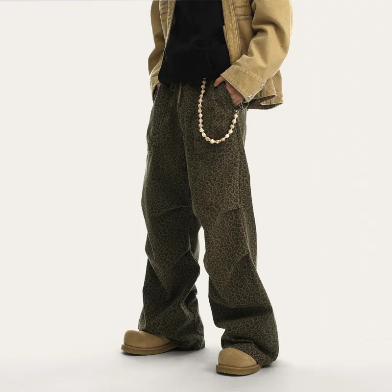 JHYQ Casual Pants Unisex Leopard Print Green-2