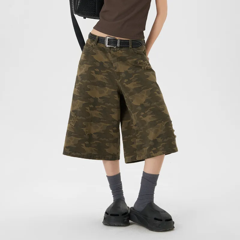 JHYQ Denim Shorts Unisex Army Green Camouflage-3