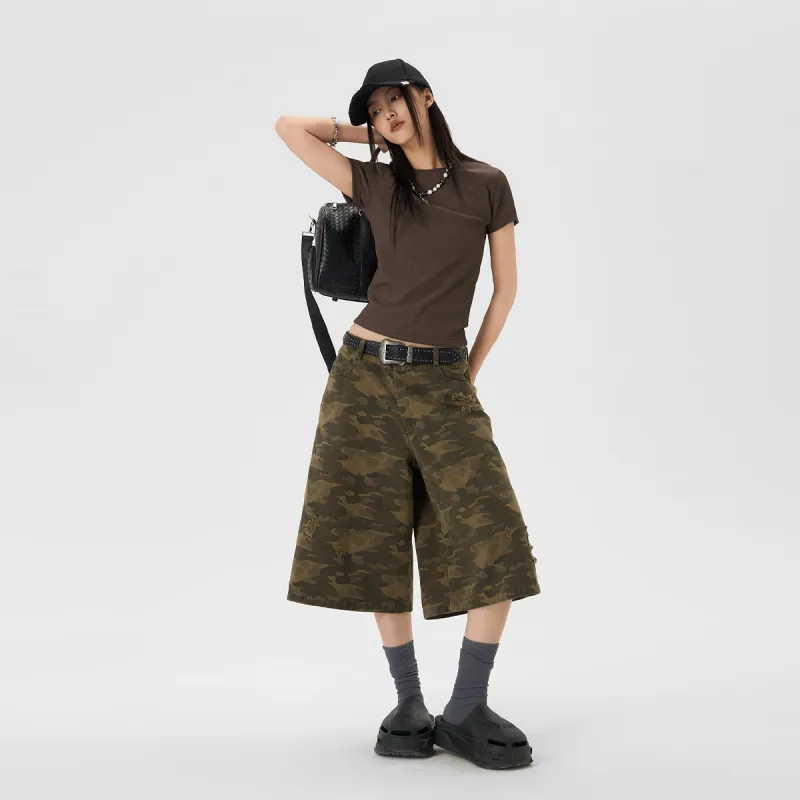 JHYQ Denim Shorts Unisex Army Green Camouflage-2