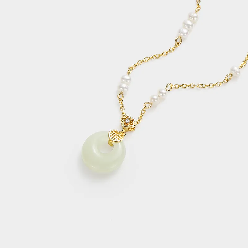 JAY Hetian Jade Necklaces Pale Greenish White Jade Women's-5