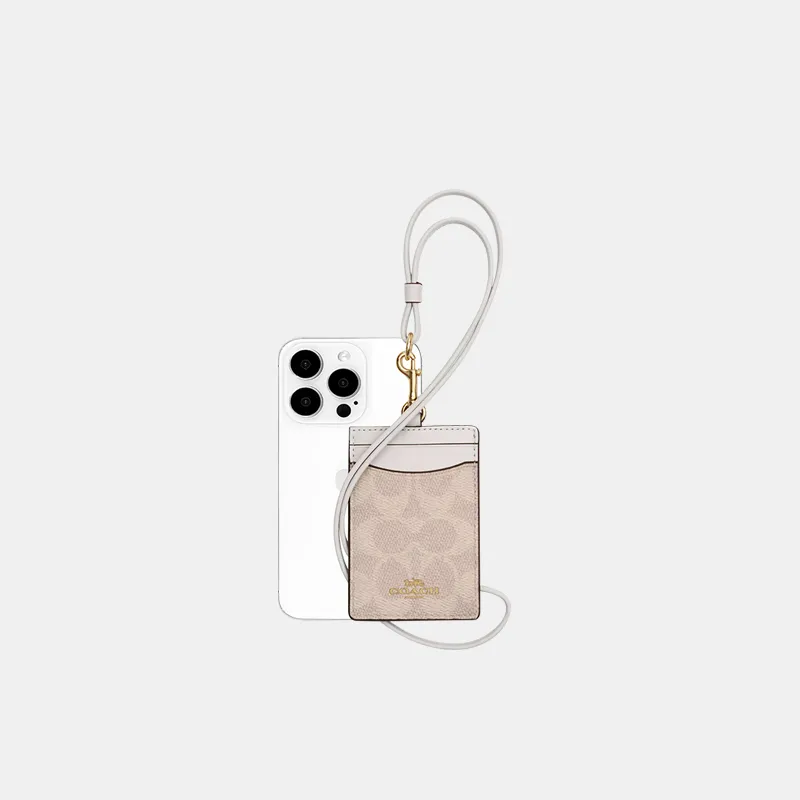 COACH PVC With Skin Card Holder Mini Women's Milk Tea & White-3
