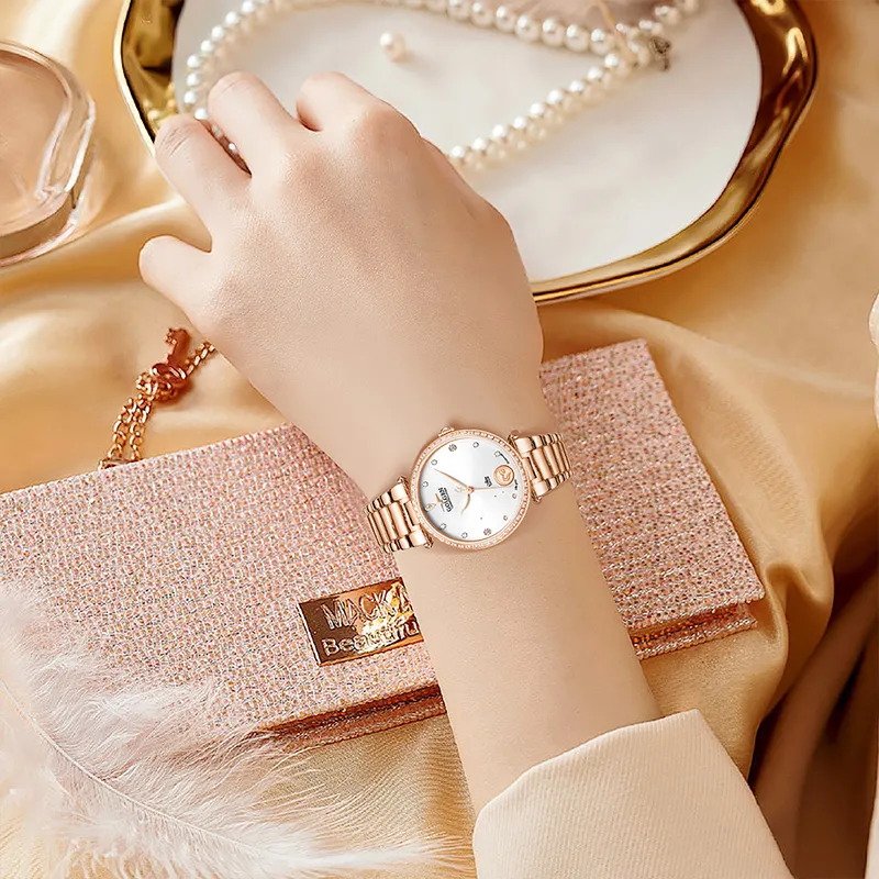GOLGEN Mechanical Movement Stainless Steel Watchband Watch Women's Watch White Dial-53