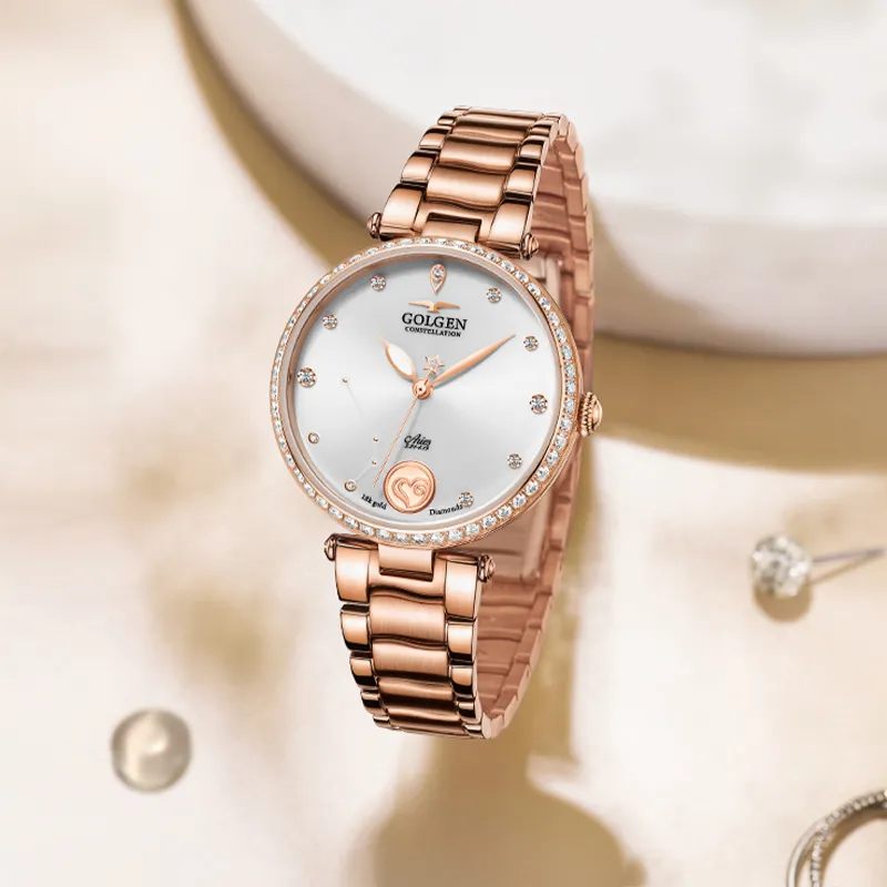 GOLGEN Mechanical Movement Stainless Steel Watchband Watch Women's Watch White Dial-4