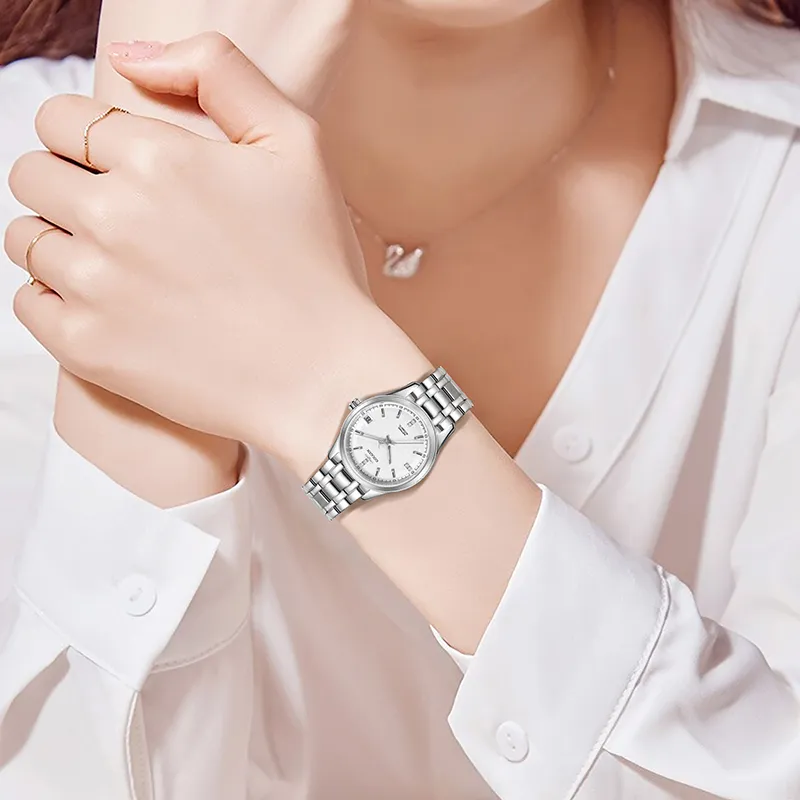 GOLGEN Mechanical Movement Stainless Steel Watchband Watch Women's Watch White Dial-23
