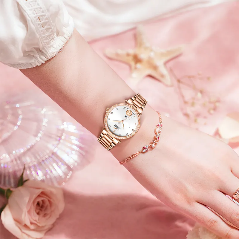 GOLGEN Mechanical Movement Stainless Steel Watchband Watch Women's Watch White Dial-8
