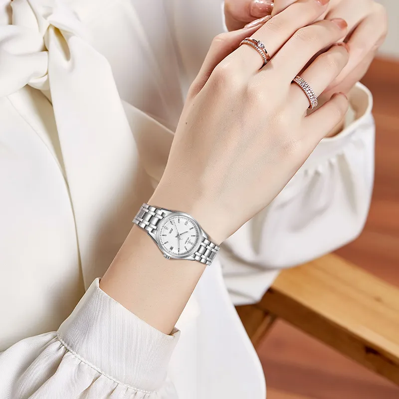 GOLGEN Mechanical Movement Stainless Steel Watchband Watch Women's Watch White Dial-17